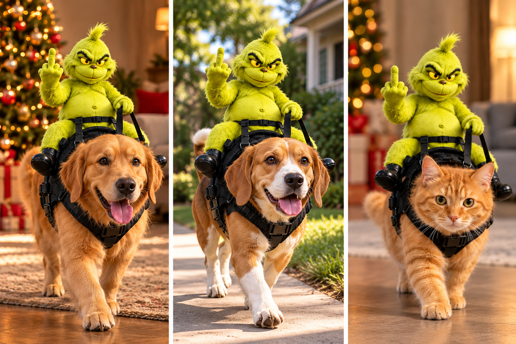 WoofSmile™ GrumpyRider™ Funny Christmas Pet Costume for Dogs & Cats