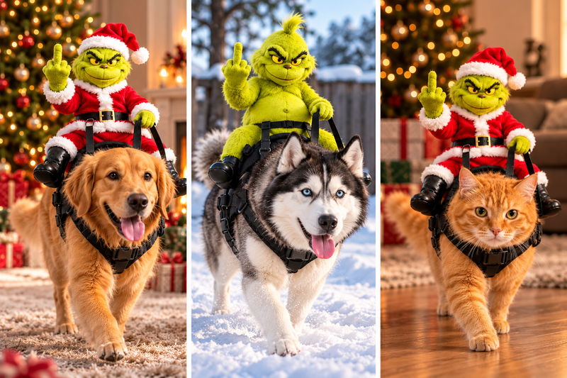 WoofSmile™ GrumpyRider™ Funny Christmas Pet Costume for Dogs & Cats