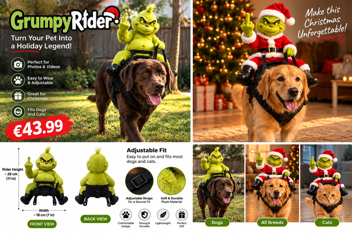 WoofSmile™ GrumpyRider™ Funny Christmas Pet Costume for Dogs & Cats